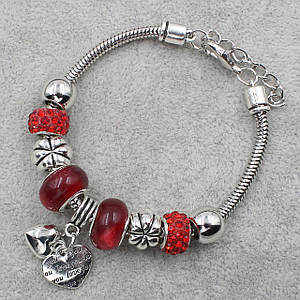 Pandora браслет серебристого цвета сердечки с надписью с шармами 9 штук длина браслета 22 см ширина 3 мм