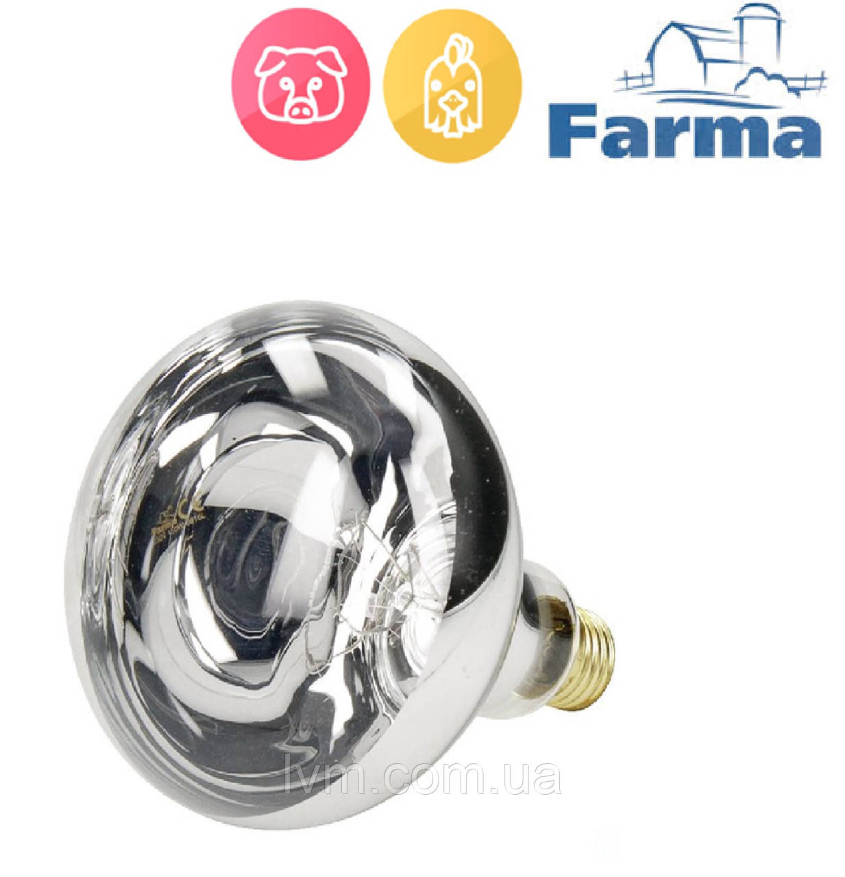 Лампа інфрачервона HardGlass 150Вт прозора, FARMA (Польща) ОРИГІНАЛ !