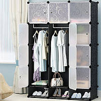 Шафа гардероб пластикова Storage Cube Cabinet MР 312-62A чорна для зберігання речей, іграшок, взуття з поличками