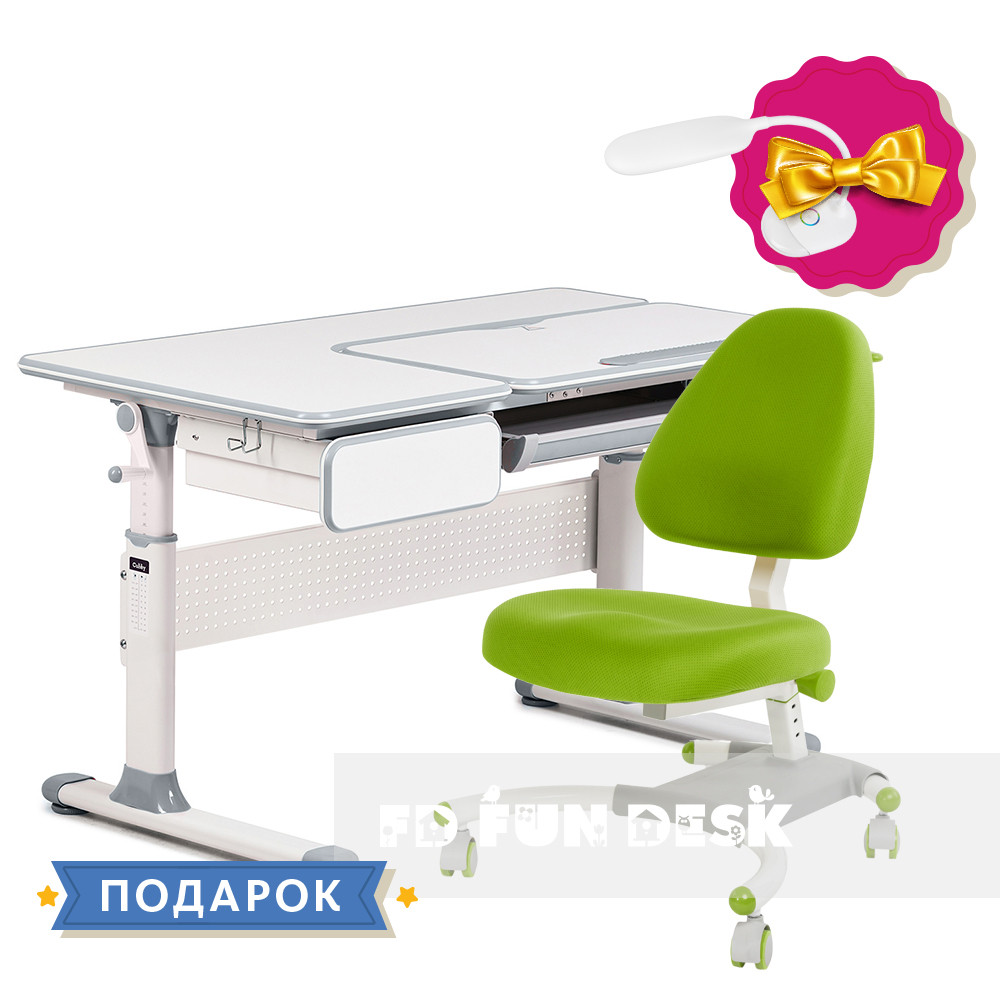 Комплект парта Cubby Toru Grey + підліткове крісло для дому FunDesk Ottimo Green