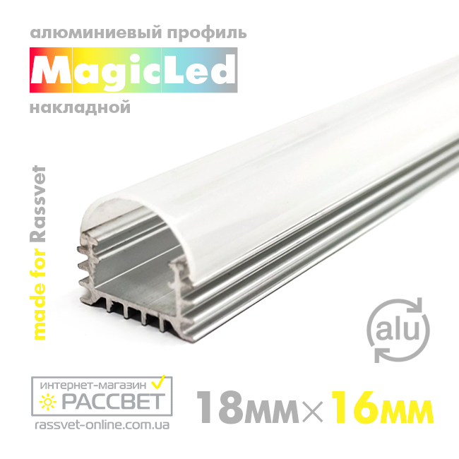 Алюмінієвий профіль MagicLed ML-08 Premium для світлодіодної стрічки накладної