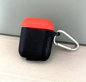 Чохол для AirPods silicone case з карабіном чорний червоний