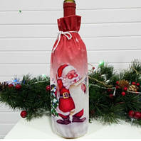 Новогодний чехол на бутылку Дед Мороз размер мешка 25*13см, текстиль