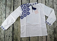 Рубашка белая для мальчиков Вышиванка синяя РБ136 Бэмби Украина размер 134 (9 лет)