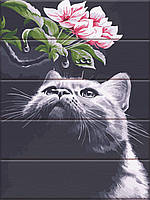 Картина по номерам на дереве "Кот и магнолия" 30*40 см, фото 1