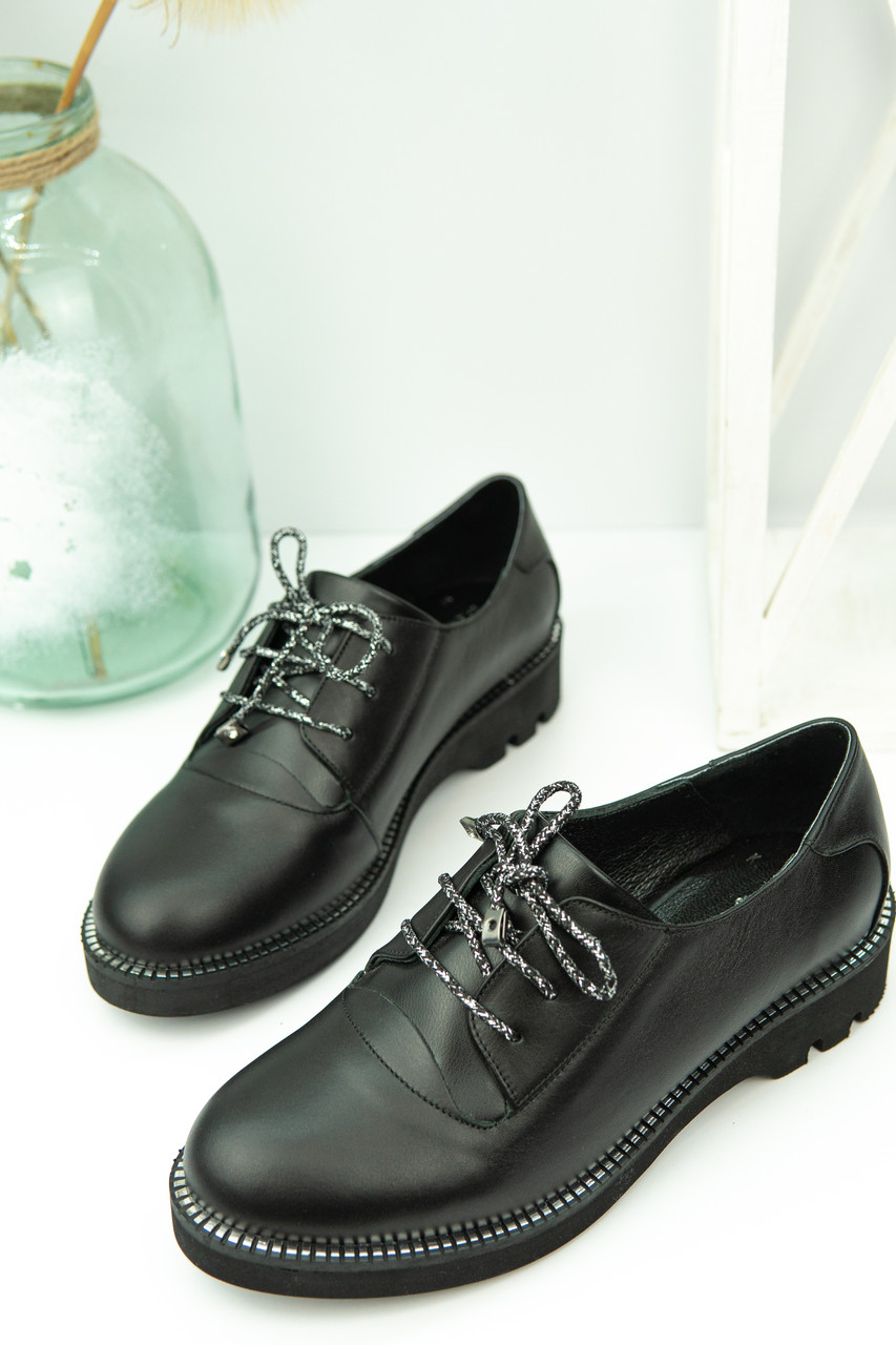 Туфлі жіночі чорні на низькому ходу з натуральної шкіри Туреччина, фото 1