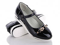 Детские черные туфли для девочки с белою подошвою Seven. Размер 34, 35.