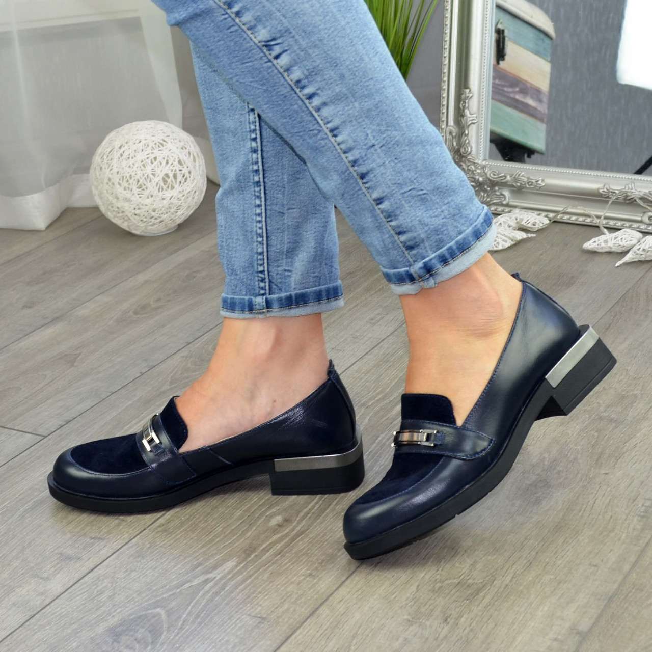 Туфлі жіночі об'єднані на низькому ходу, колір синій, фото 1