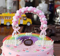 Топпер в торт Помпоновая радуга розовая