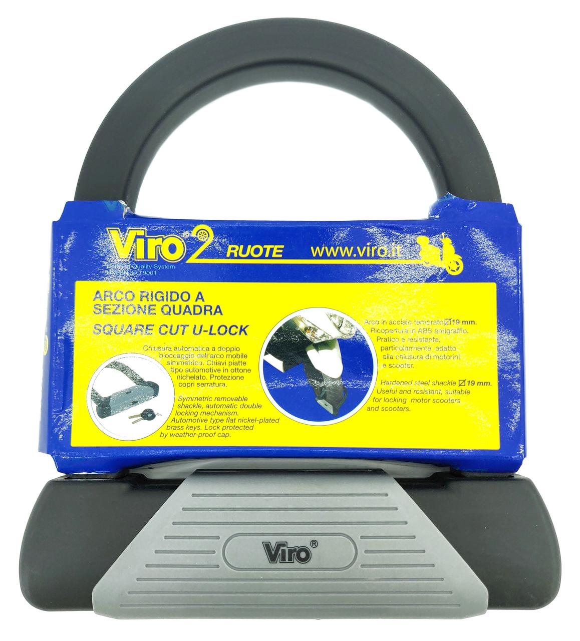 U-подібний сталевий мотозамок VIRO MOTO SEZIONE BLACK 2KEY 145 мм (Італія)