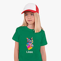 Детская футболка для девочек Лайк Котик (Likee Cat) (25186-1040) Зеленый 110