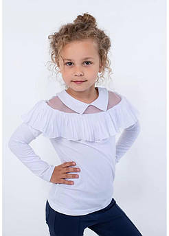 Біла шкільна блузка для дівчинки оборка та сітка Розмір 146 см
