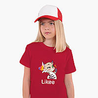 Детская футболка для девочек Лайк Котик (Likee Cat) (25186-1032) Красный