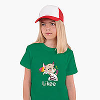 Детская футболка для девочек Лайк Котик (Likee Cat) (25186-1032) Зеленый 110
