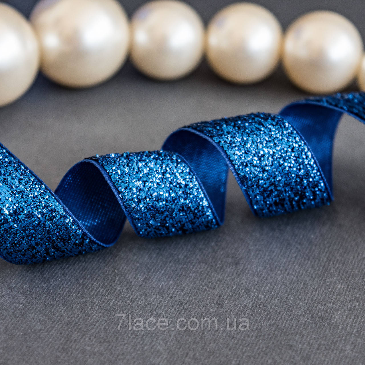 Стрічка оксамитова з люрексом/колір електрик/ширина 2,0 см/бобіна 50 ярдів, фото 1