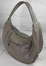 613-3 Натуральна шкіра Об'ємна сумка жіноча бежева Шкіряна сумка-мішок Кавова шкіряна сумка на плече хобо, фото 3