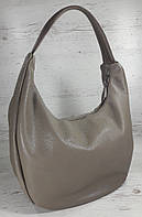 613-3 Натуральная кожа Объемная сумка женская бежевая Кожаная сумка-мешок Кофейная кожаная сумка на плечо хобо
