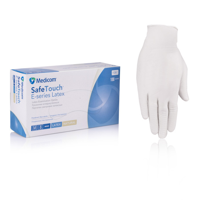 Рукавички Латексні Medicom Safetouch Latex опудренні (100 шт/уп.) Натурального кольору, розмір, фото 1