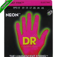 Струны для электрогитары светящиеся DR NPE-10 NEON Hi-Def (10-46) Medium (цвет розовый)