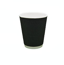 Стакан гофрований чорний 340 мл одноразова склянка гофра для кави