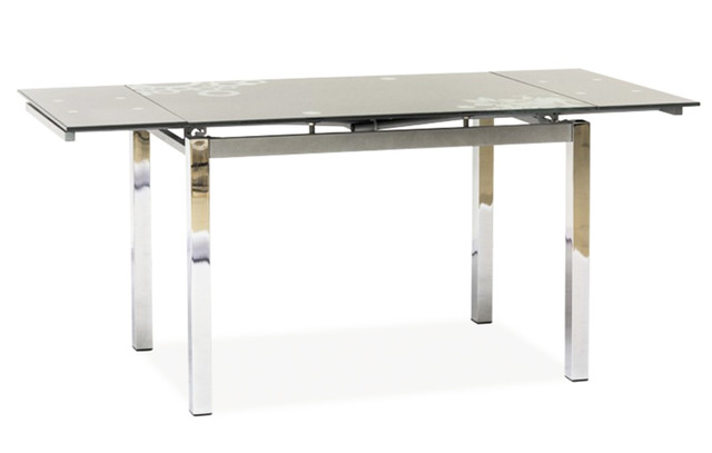 Серый стеклянный кухонный стол Signal GD-017 раскладной на хромированных плоских ножках Польша Серый стеклянный кухонный стол Signal GD-017 раскладной на хромированных плоских ножках Польша