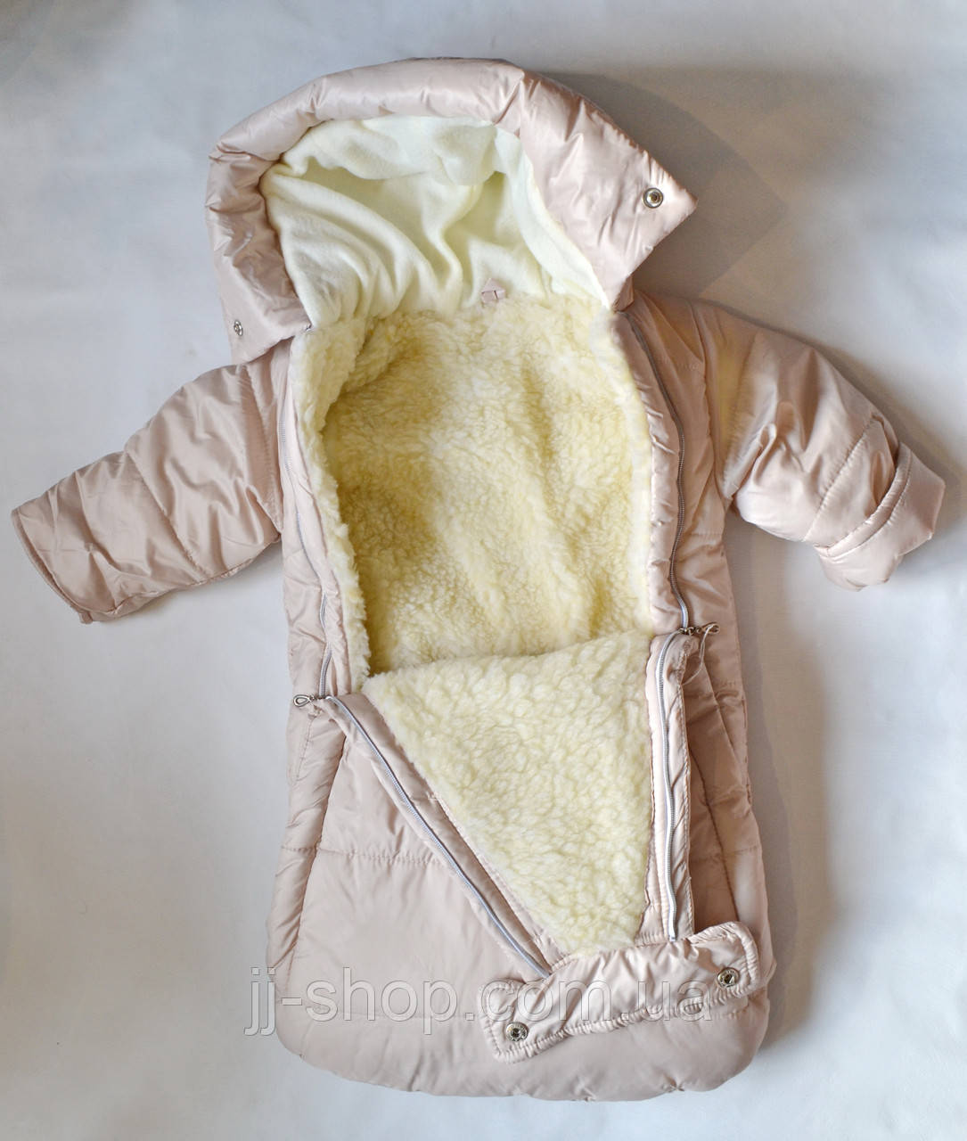 Детский зимний конверт для новорожденных с рукавами, на овчине, унисекс - фото 2 - id-p1238567129