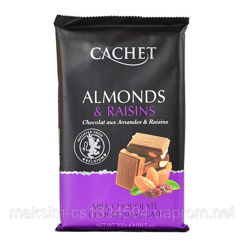 Молочний Шоколад Cachet Almonds & Raisins з мигдалем і родзинками, 300 г