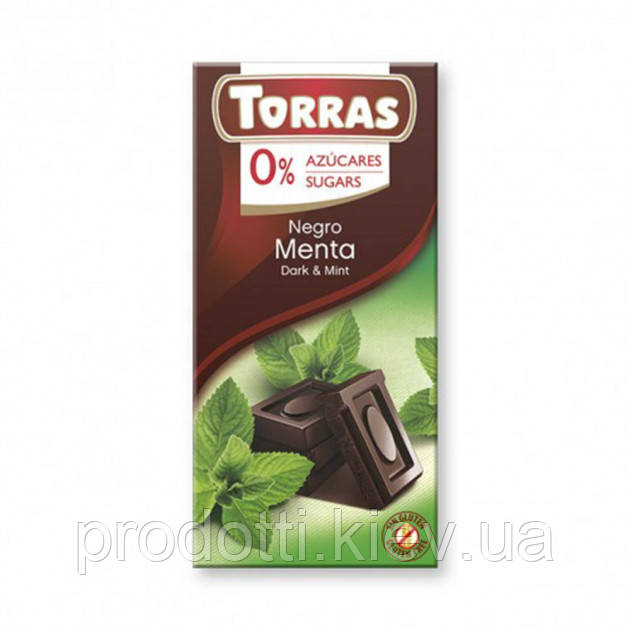 Шоколад чорний без глютену і цукру Torras Menta з м'ятою, 75 г