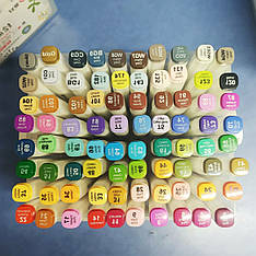 Набір двосторонніх маркерів 100 кольорів для малювання круглий + скісний у пластиковому пеналі AH-PM508-100