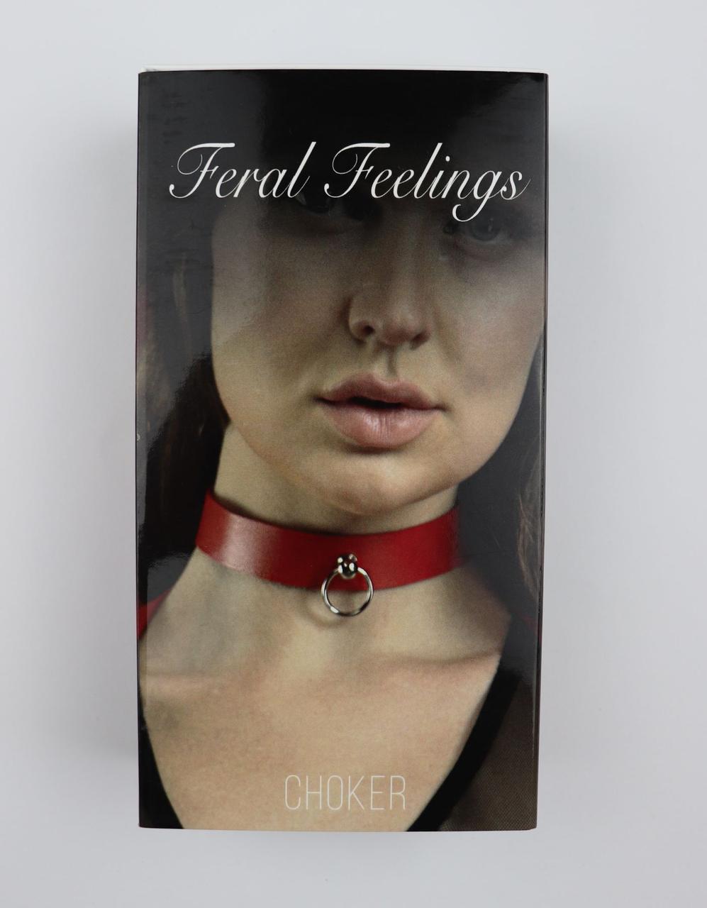 Чокер з колечком для повідця Feral Feelings - Choker червоний, натуральна шкіра gigante.com.ua