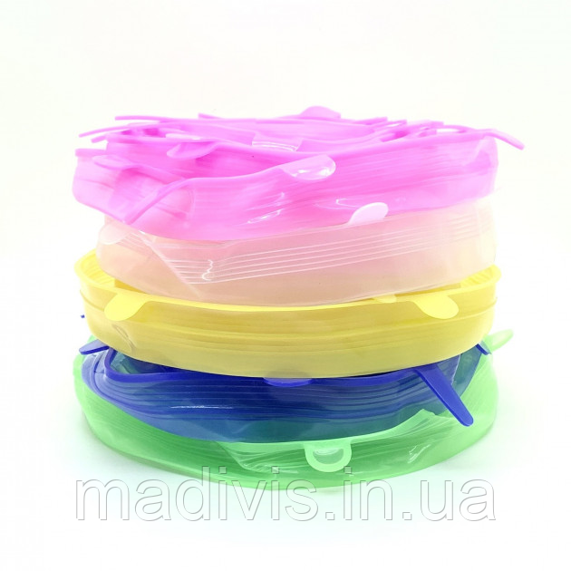 Набор многоразовых силиконовых крышек для посуды 6 штук Super Stretch SILICONE Lids СИНИЕ - фото 9 - id-p1033016396