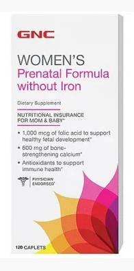 GNC women's Prenatal Formula without Iron 120 caplets