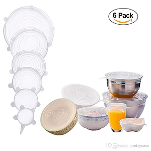 Набір багаторазових силіконових кришок для посуду 6 штук Super Stretch SILICONE Lids БІЛІ