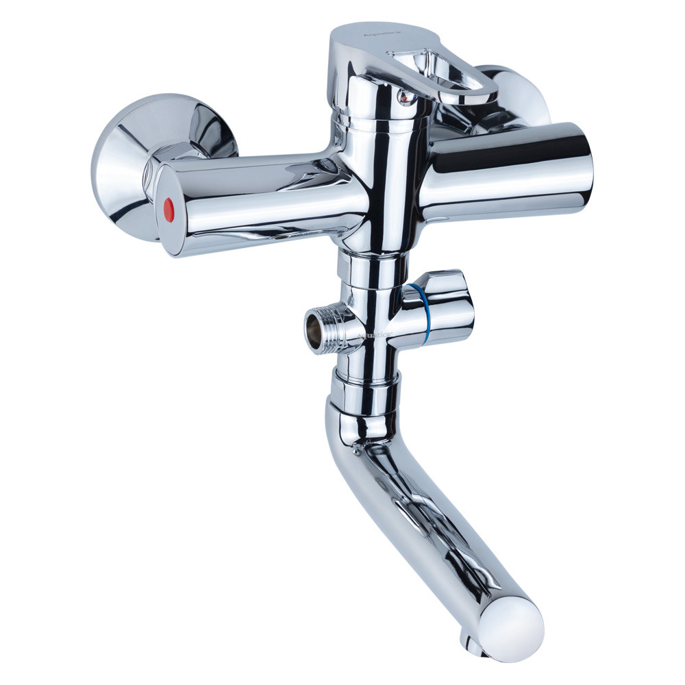 Змішувач для ванни з душем AQUATICA (гусак прямий 150 мм, шланг, лійка, кронштейн) у ванну, фото 1