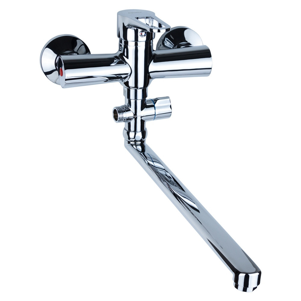 Змішувач для ванної кімнати з душем ТМ AQUATICA (гусак прямий 350 мм, шланг, лійка, кронштейн), фото 1