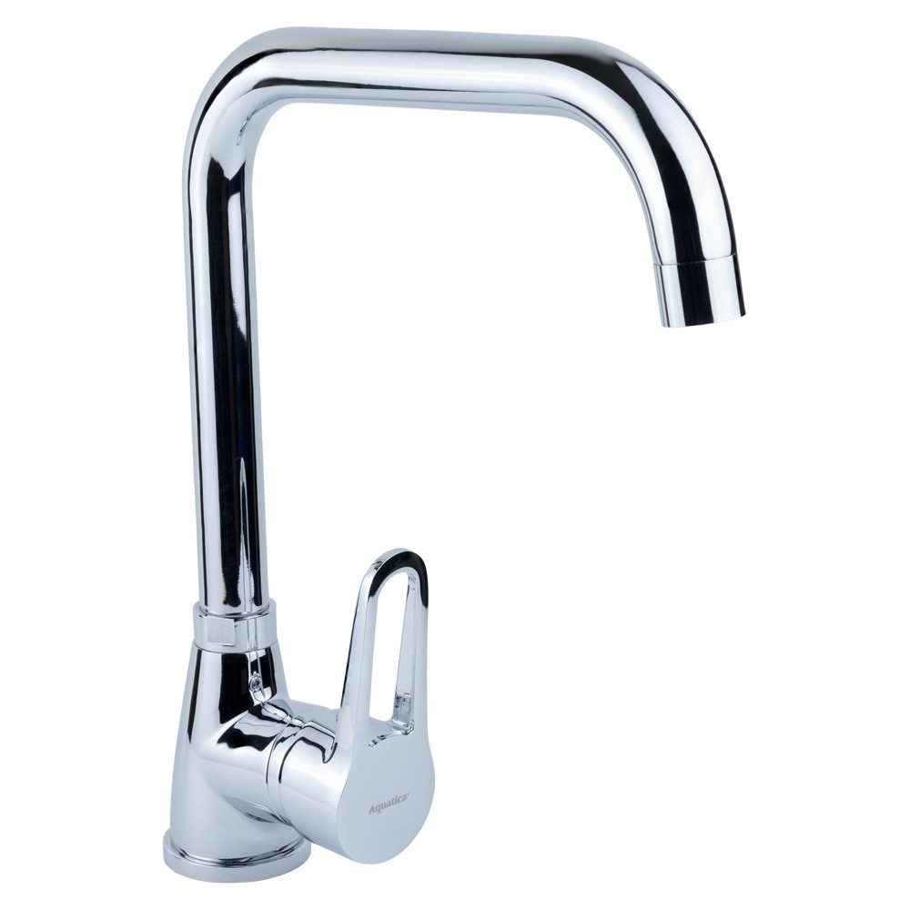 Змішувач для кухні на гайці ТМ AQUATICA (Г-подібний гусак, картридж Ø35 мм) кран на кухню, фото 1