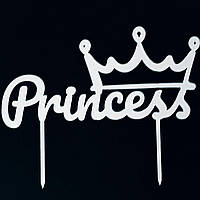 Топпер (фигурка на торт) надпись " Princess" (принцесса) , для тортика. Из белого ДВП