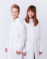 Халат білий Garment Factory на кнопках для уроків хімії - Лаборант, бавовна 100%, колір білий | Халат на химию 38