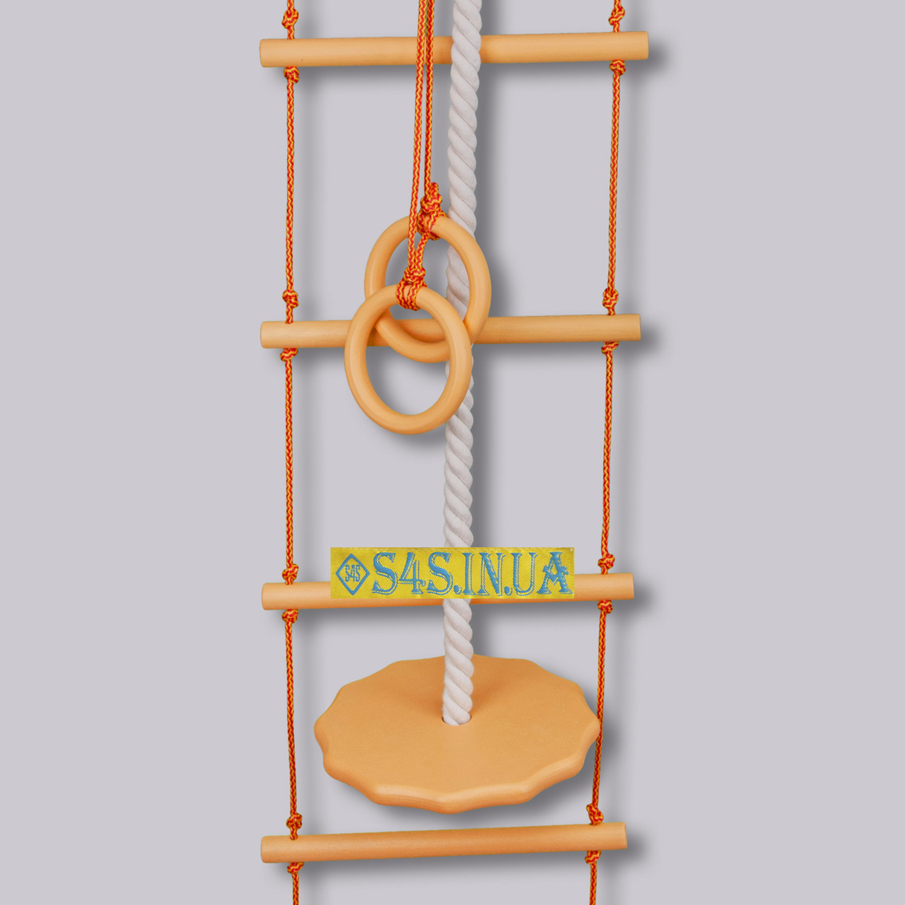 Дитячий мотузковий набір для шведської стінки з дерева набір підвісний «ЕЛІТ» з тарзанкою, золото, фото 1