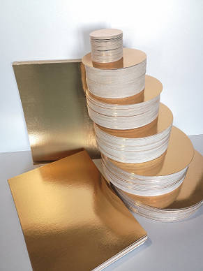 Металізована підкладка для торта діаметр 25 см двостороння срібло/золото, фото 2