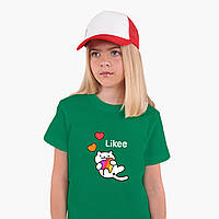 Детская футболка для девочек Лайк Котик (Likee Cat) (25186-1039) Зеленый 110