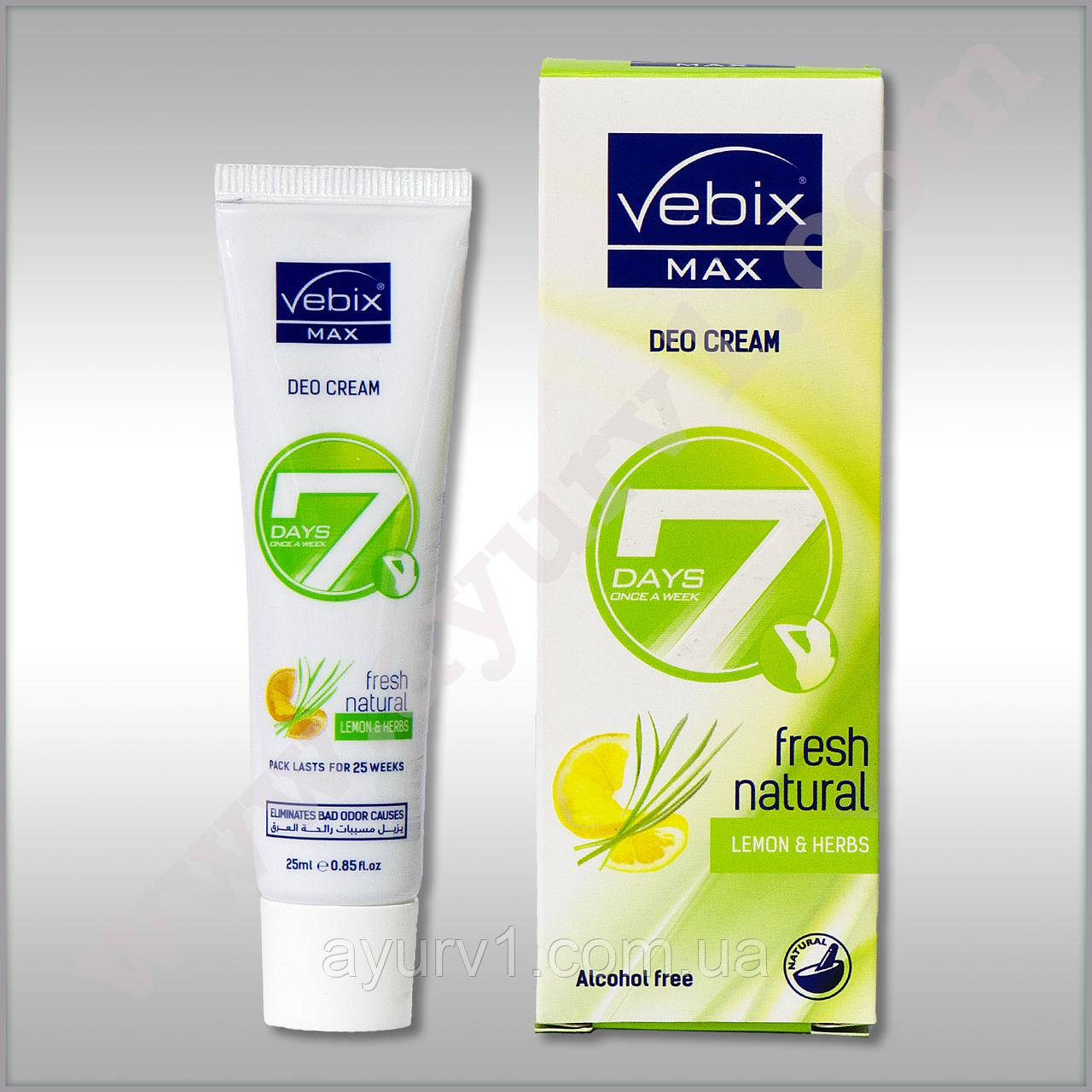 Вебікс део крем 7 днів лимон і трави, VEBIX Deo Cream MAX 7 Days, 25 мл