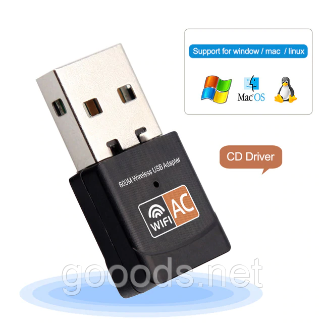 Інтернет адаптер Wi-Fi-5 для комп'ютера, USB WiFi 2,4 G і 5G, фото 1