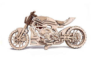 Мотоцикл DMS Wood Trick (203 деталі) — механічний дерев'яний 3д пазл конструктор, фото 3
