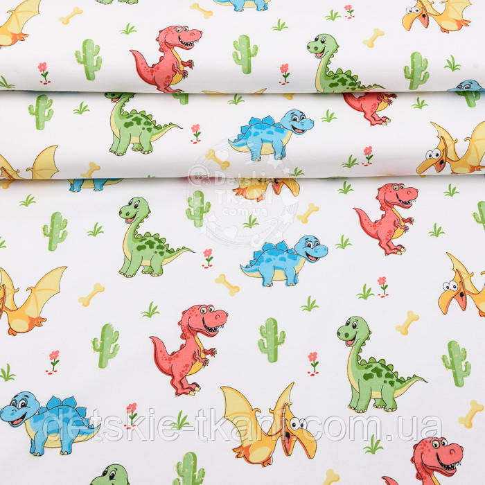 Ранфорс шириною 240 см "Різнокольорові динозаврики" (№2905), фото 1