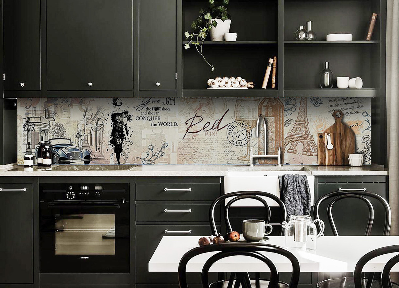 Вініловий кухонний фартух Газета декоративна плівка наклейка скіналі ПВХ Париж ретро Бежевий 600*2000 мм