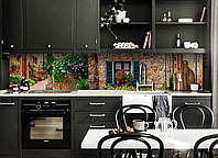 Виниловый кухонный фартук Шикарный Прованс Самоклеющаяся пленка ПВХ каменные улицы цветы 650*2500 мм