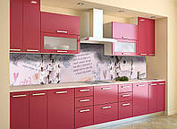 Виниловый кухонный фартук Стихи декоративная пленка наклейка скинали ПВХ надписи цветы вишни Розовый 650*2500