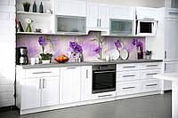 Виниловый кухонный фартук Фиолетовые Эустомы декоративная пленка наклейка скинали ПВХ цветы розы 600*2500 мм