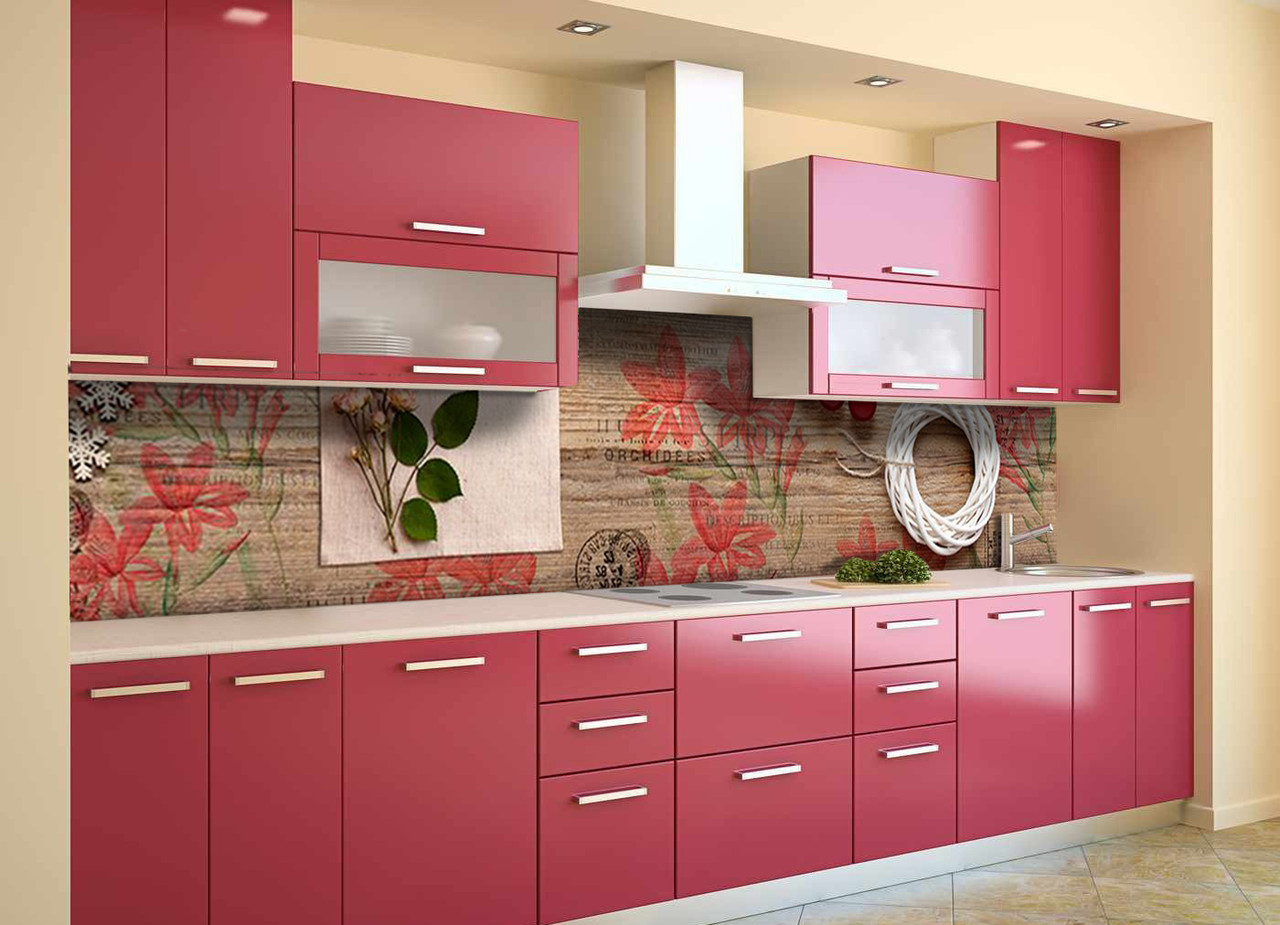 Вініловий кухонний фартух Крафт Плівка самоклеюча ПВХ під картон малюнки квіти Бежевий 600*2000 мм